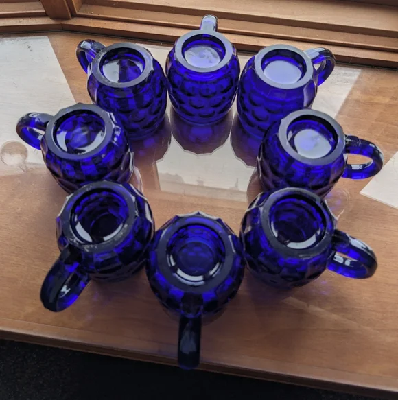 RARE Set of 8 Vintage Cobalt Blue Beer Mugs - 1930s New Martinsville Steins Gift - Picture 8 of 17